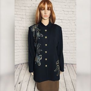 Cache Contour Collection Gold Foil Floral Print Black Jacket Size L